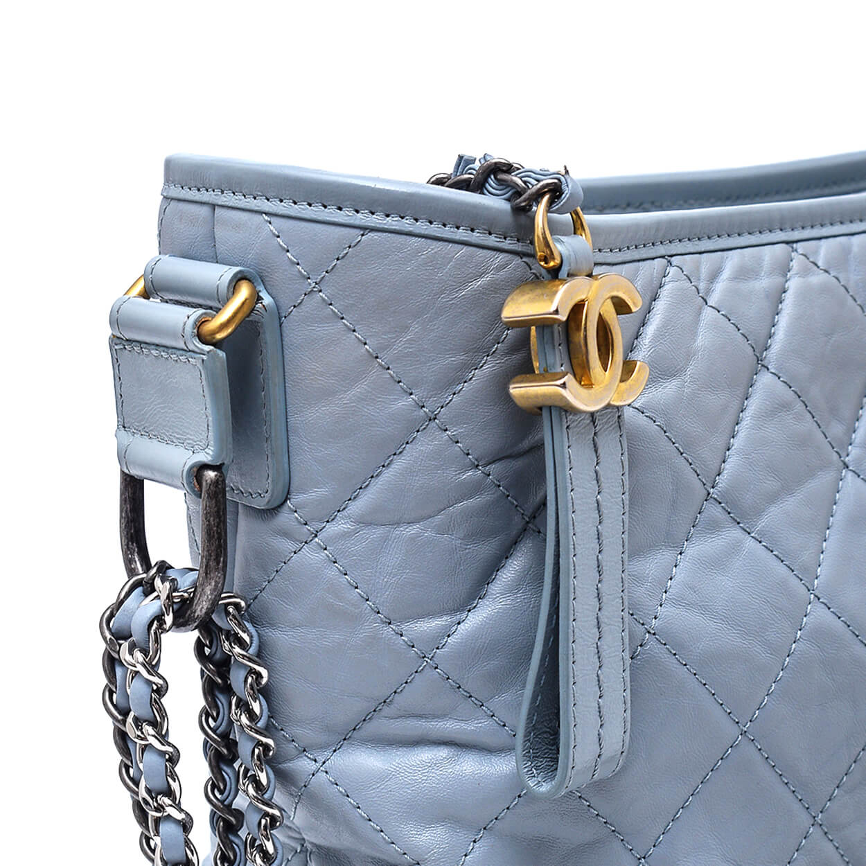 Chanel - Ice Blue Quilted Distressed Leather Medium Gabrielle Bag